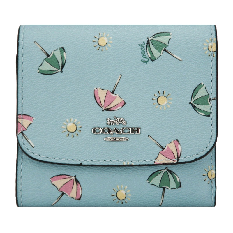 COACH 蔻驰 奢侈品 女士蓝色雨伞款皮革短款钱包钱夹