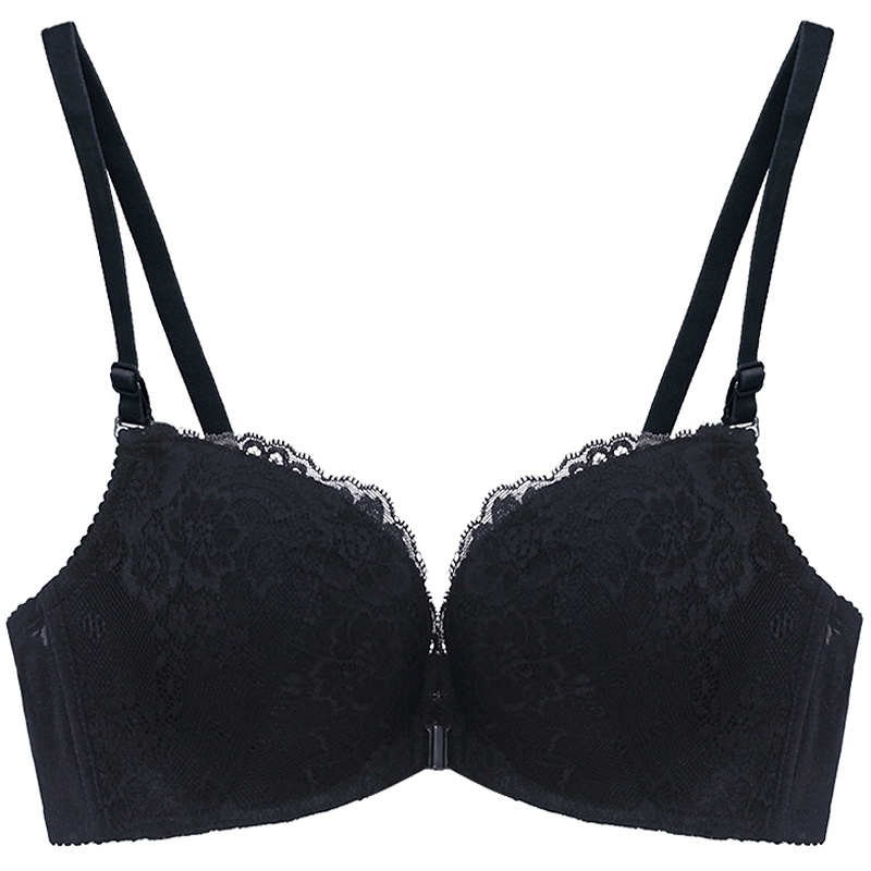 珀依兰 无钢圈前扣蕾丝边女文胸夏 小胸厚美背内衣