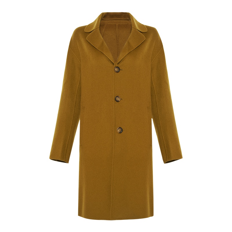 鄂尔多斯ERDOS 秋冬羊毛羊绒翻领一粒扣中长款女式大衣外套
