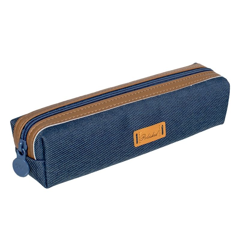 得力笔袋大容量男帆布韩国简约纯色女可爱创意高中初中小大学生铅笔盒防水耐用铅笔袋66853LAN