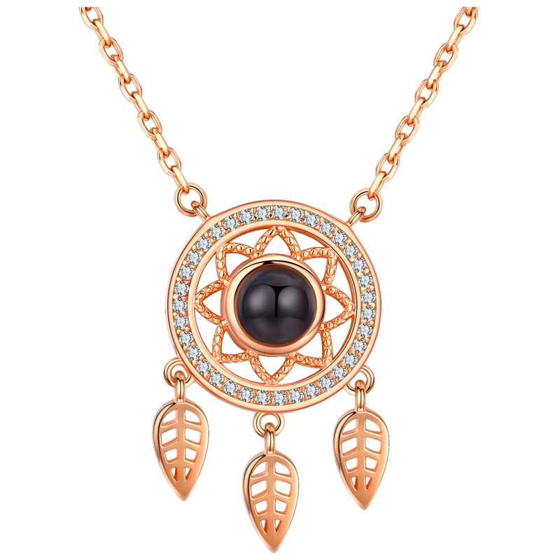 佰色传情100种语言我爱你520纯银爱的投影记忆项链女锁骨链