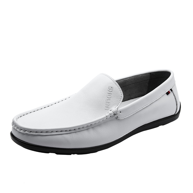 兽霸男鞋2019春秋新款真皮软底皮鞋豆豆鞋纯色低帮男士驾车鞋