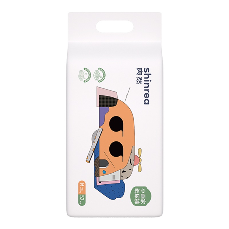 爽然(shinrea)小画家纸尿裤 M码52片 超薄透气干爽纸尿裤婴儿男女宝宝尿不湿中码