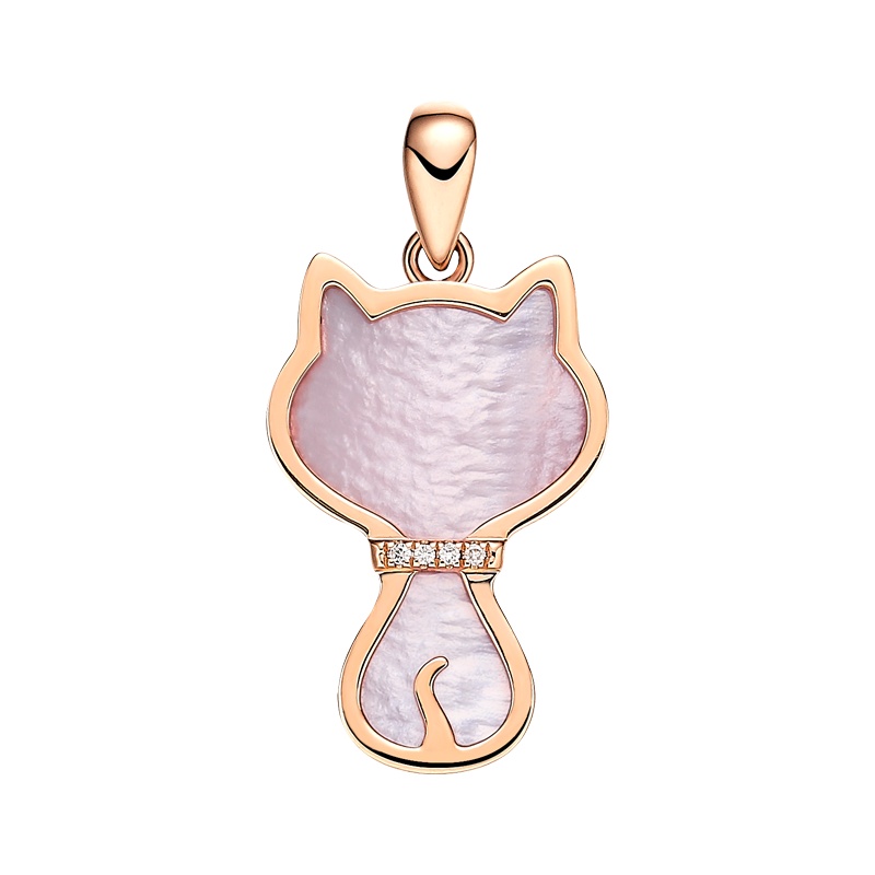 金一珠宝 KittyKitty系列 贝贝喵吊坠18K金贝母项链坠礼物SP8199