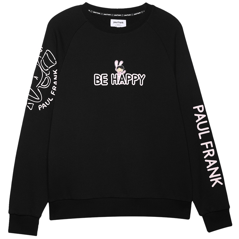 大嘴猴春秋季新款卫衣女韩版宽松字母印花黑色上衣 S 黑色