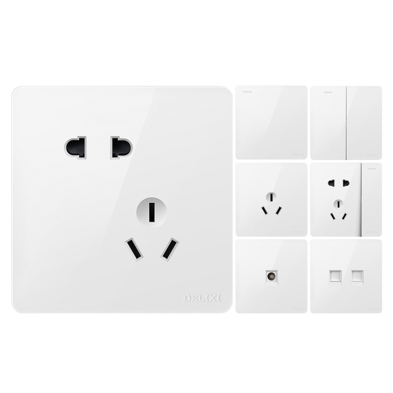 德力西86型一开5五孔带USB电源家用空调墙壁开关插座面板多孔暗装