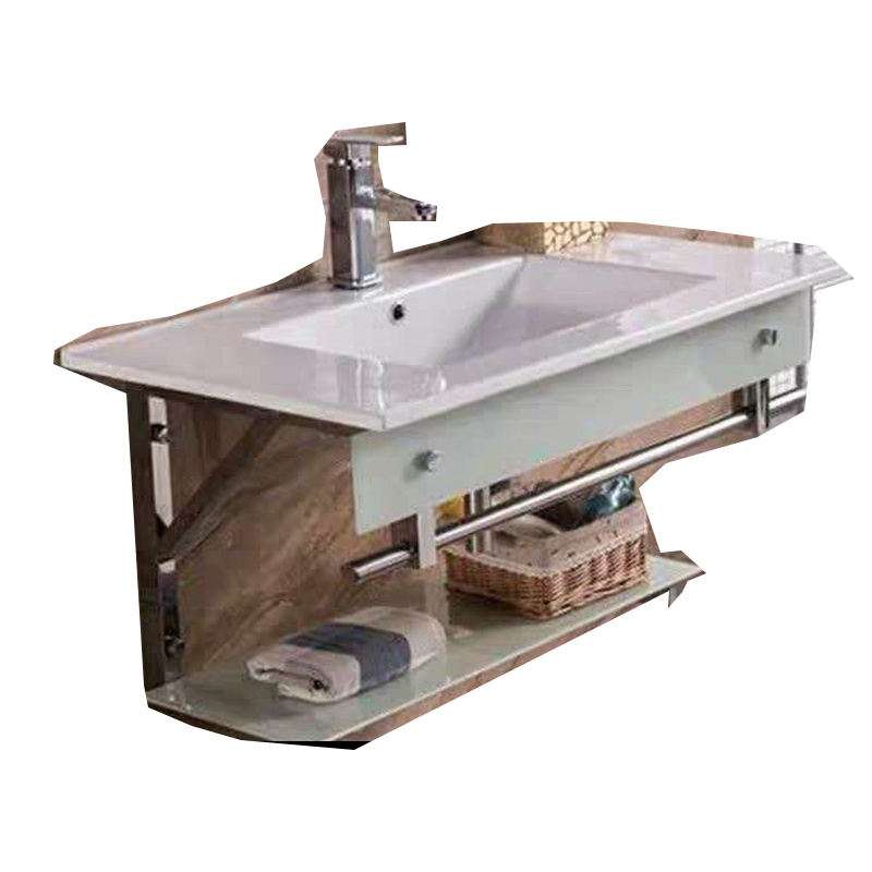 定制卫生间加厚陶瓷洗脸盆钢化玻璃古达洗手盆简易挂墙式支架浴室柜组合80