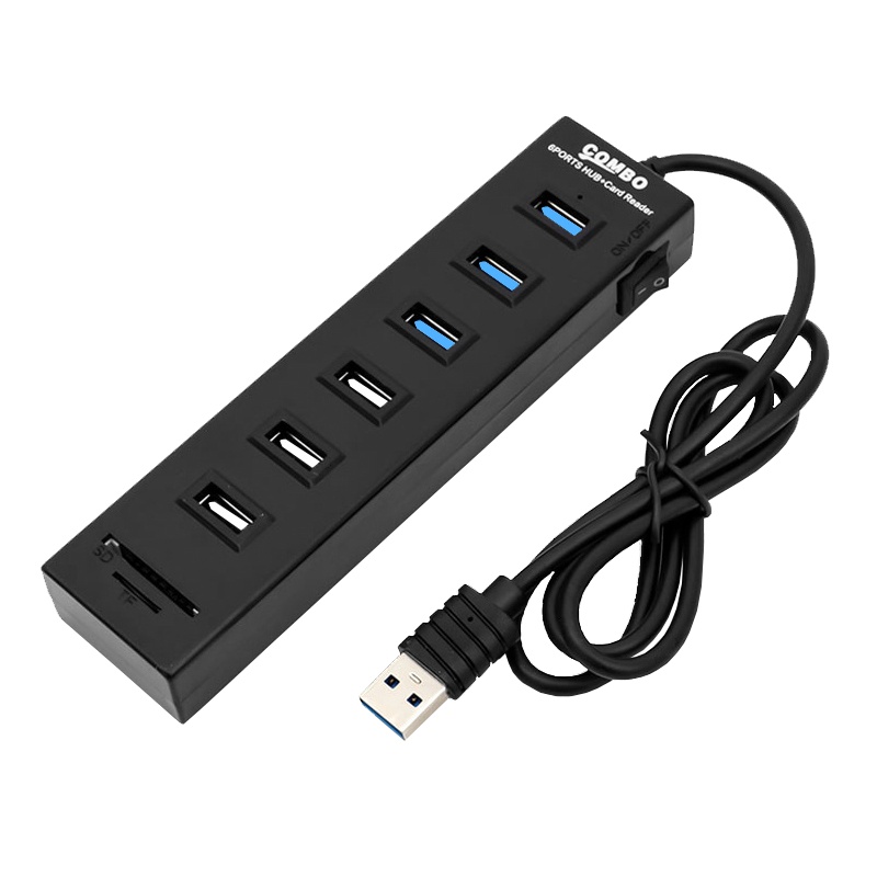 酷比客(L-CUBIC) LCHC14BK 3口USB2.0 3口USB3.0集线器带开关读卡器HUB扩展坞