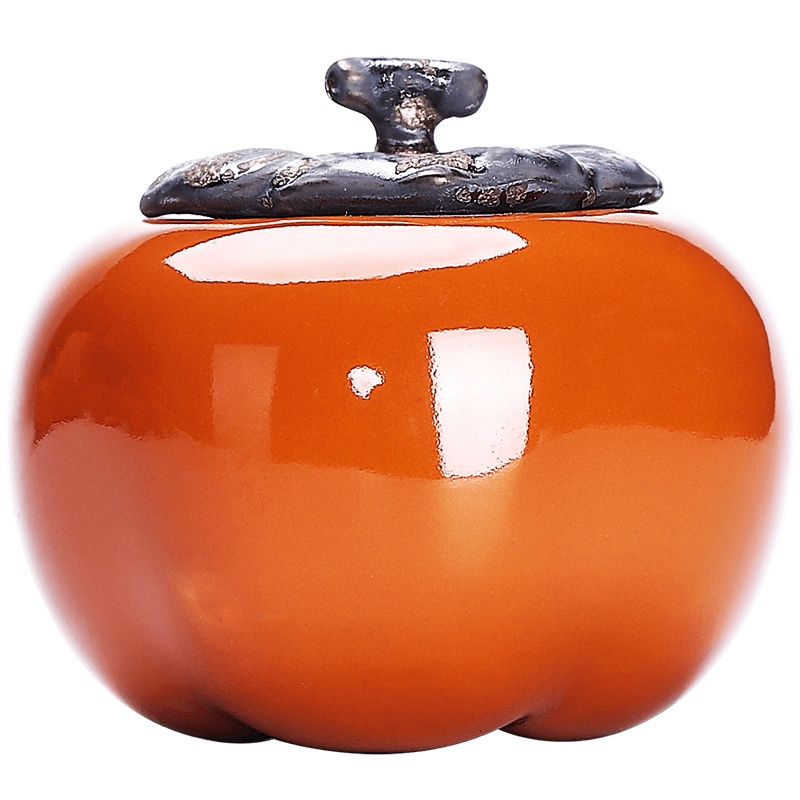 言艺 茶叶罐陶瓷家用小号迷你储茶罐密封罐 秋柿茶叶罐2个装