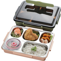 贝瑟斯 304不锈钢饭盒带汤碗小学生上班族便携分隔型分格便当饭盒