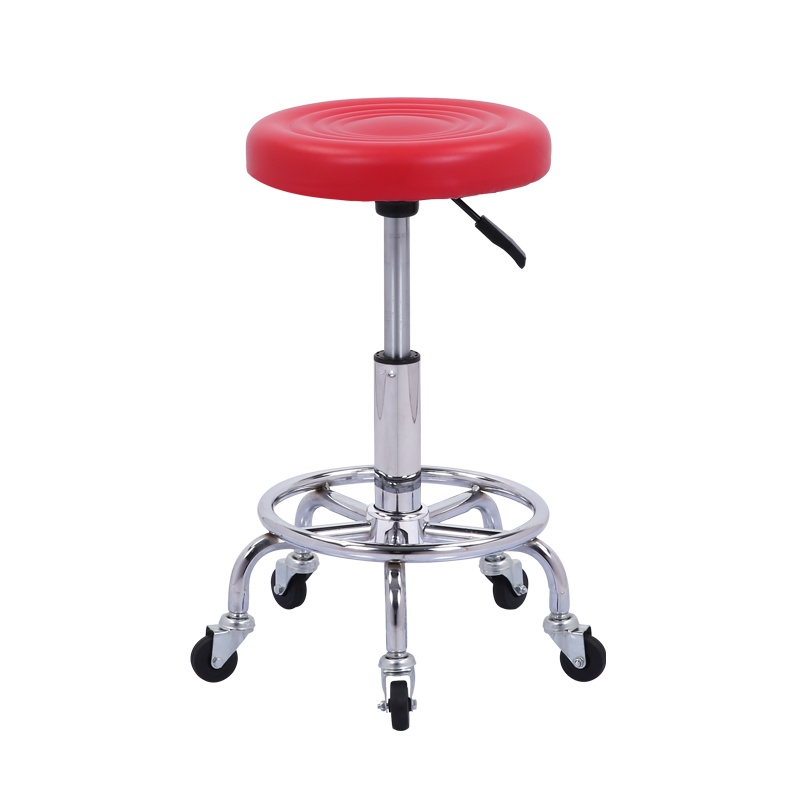 [红心家居]红色吧台椅凳子旋转升降吧椅高脚圆吧台凳吧凳(带轮)