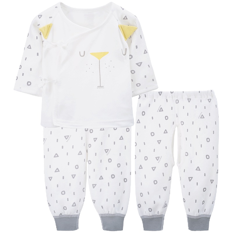 秋季男童女童和尚服印花拼接长袖挖裆长裤家居服三件套