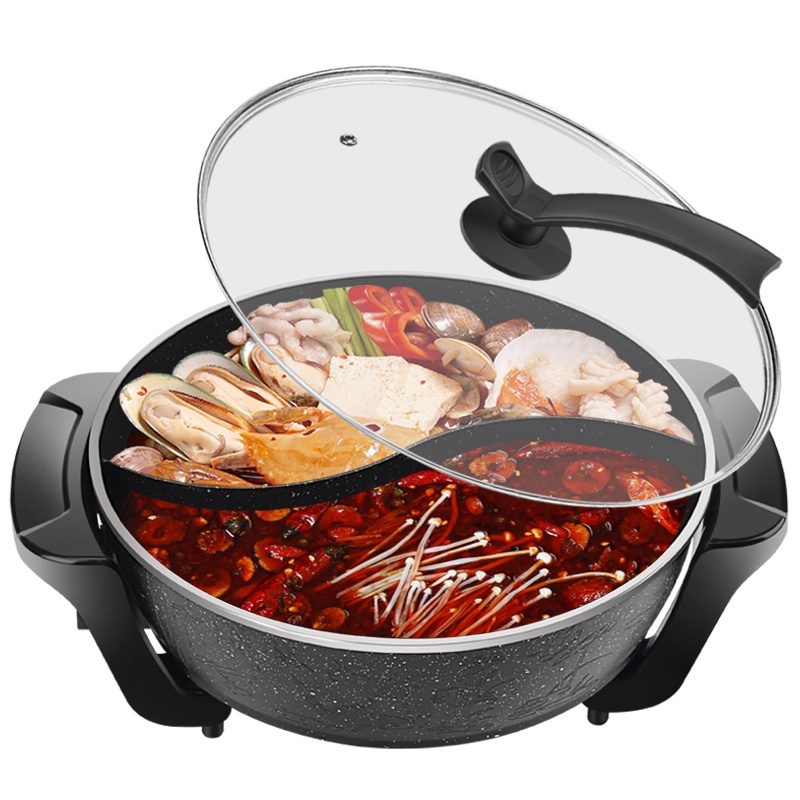 益多鸳鸯锅电火锅多功能电热锅8L大容量不粘家用火锅涮烤锅煎烤锅