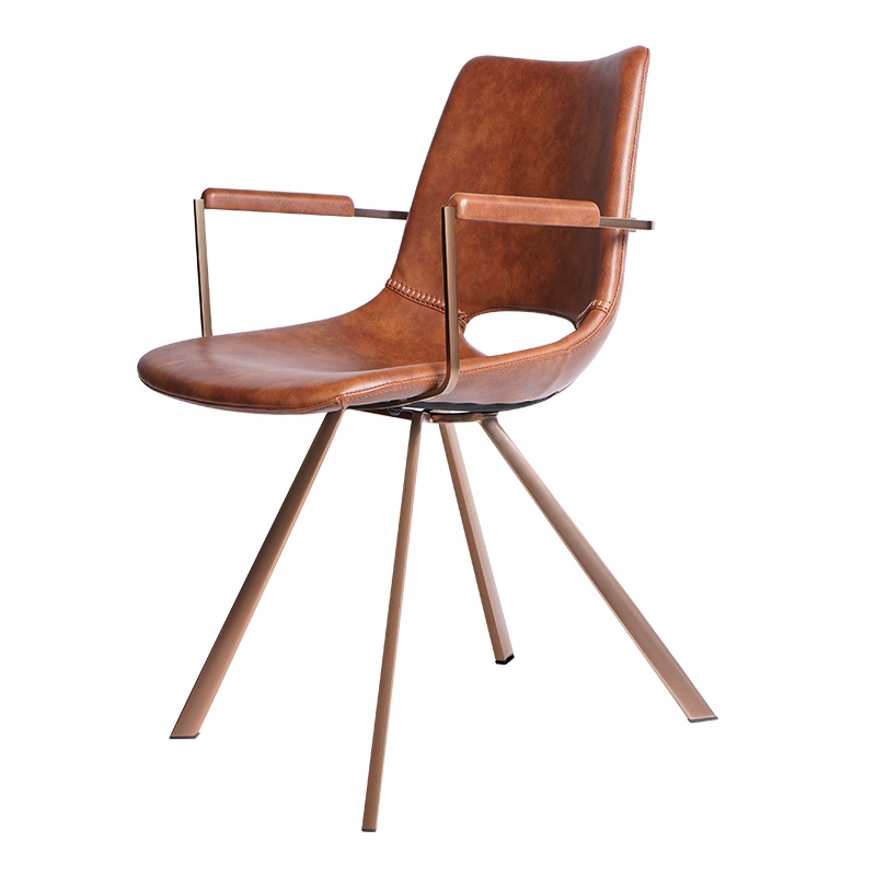 和顿 北欧创意餐椅家用 现代简约轻奢餐厅歺椅 皮质餐桌椅软包椅子 不锈钢设计师书房椅子 卧室休闲学习靠背创意扶手椅508