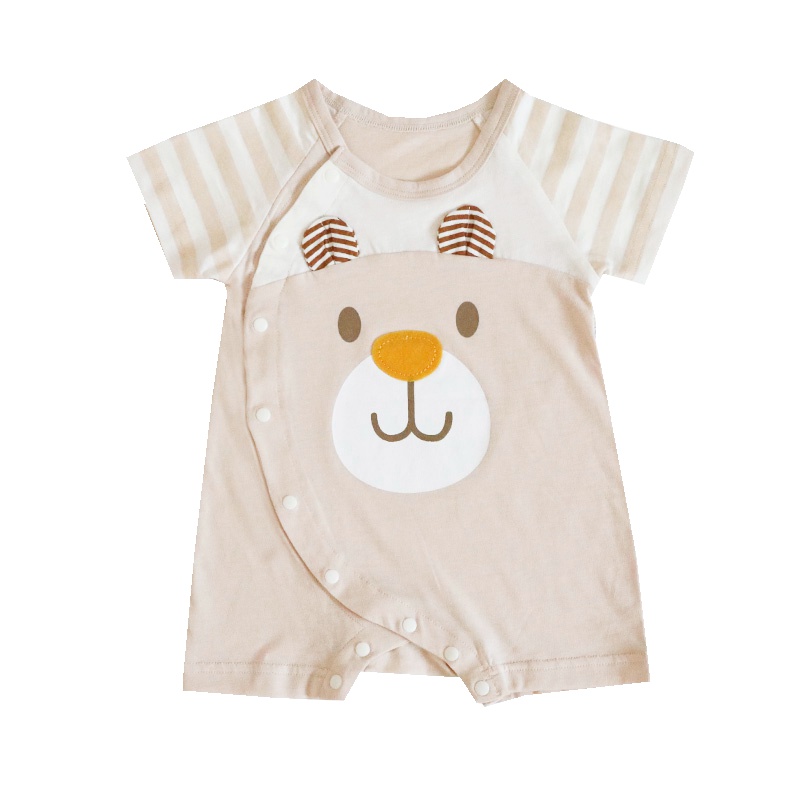 安笛贝乐婴幼儿通用夏季婴儿纯棉汗布短袖哈衣连体衣夏天宝宝米色半袖连身衣爬服衣内衣59-73cm