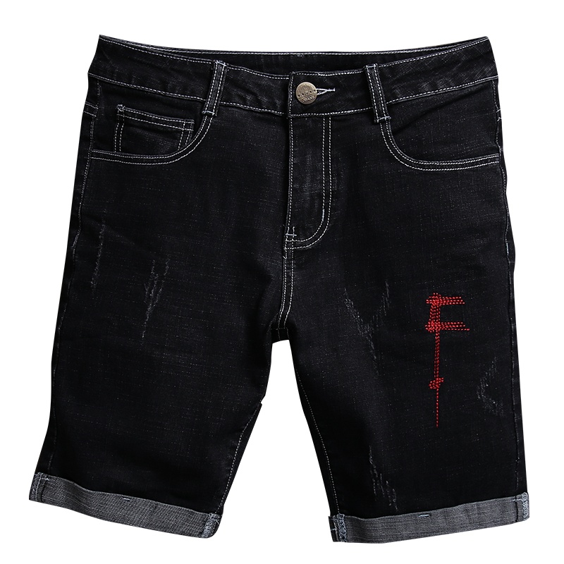 吉普战车2021年夏季新款时尚中青年男士牛仔裤男士短裤薄款破洞猫爪修身直筒休闲裤男士中裤男装潮流五分裤男裤潮款