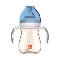 gb好孩子 母乳实感 宽口径 握把吸管 PPSU奶瓶240ml-粉蓝(小饿魔系列) 十字孔奶嘴