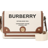 预订 BURBERRY 博柏利 Note 中号字母印字标帆布织物口盖包 单肩包 斜挎包 8030249金扣