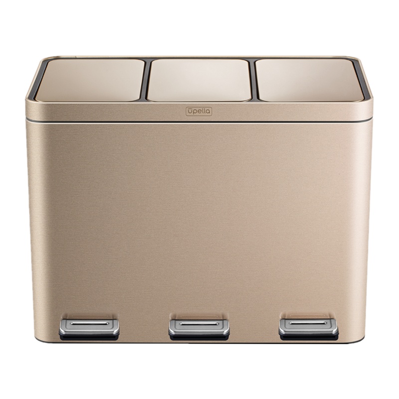 优百纳/Upella 不锈钢脚踏式分类垃圾桶 大号带盖双桶干湿分离三分类14+14L+14L缤纷42L