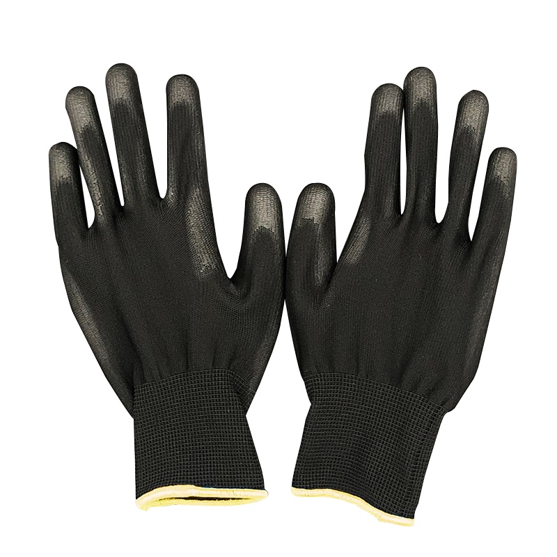 海斯迪克 HK-784 pu涂掌手套 手部防护 黑色防静电浸胶浸掌涂胶掌 pu涂层尼龙13针涤纶 防滑手套 M码/10副
