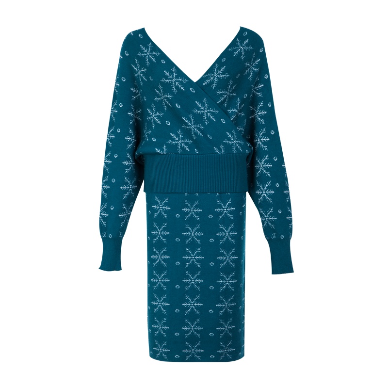 晚白2019秋季新品套装裙V领长袖针织衫半身裙包臀裙针织两件套女