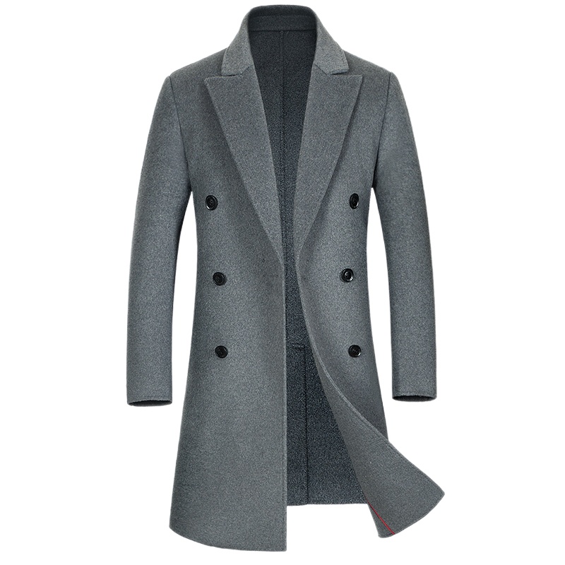 莱诗伯特(Lansboter)春秋新款双排扣长款双面毛呢大衣男手工羊毛大衣风衣男式过膝外套