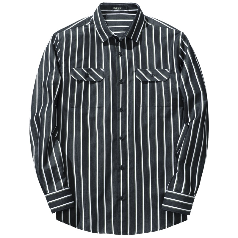 千纸鹤男士衬衫2019秋季新款韩版潮流帅气宽松条纹衬衣男潮10165