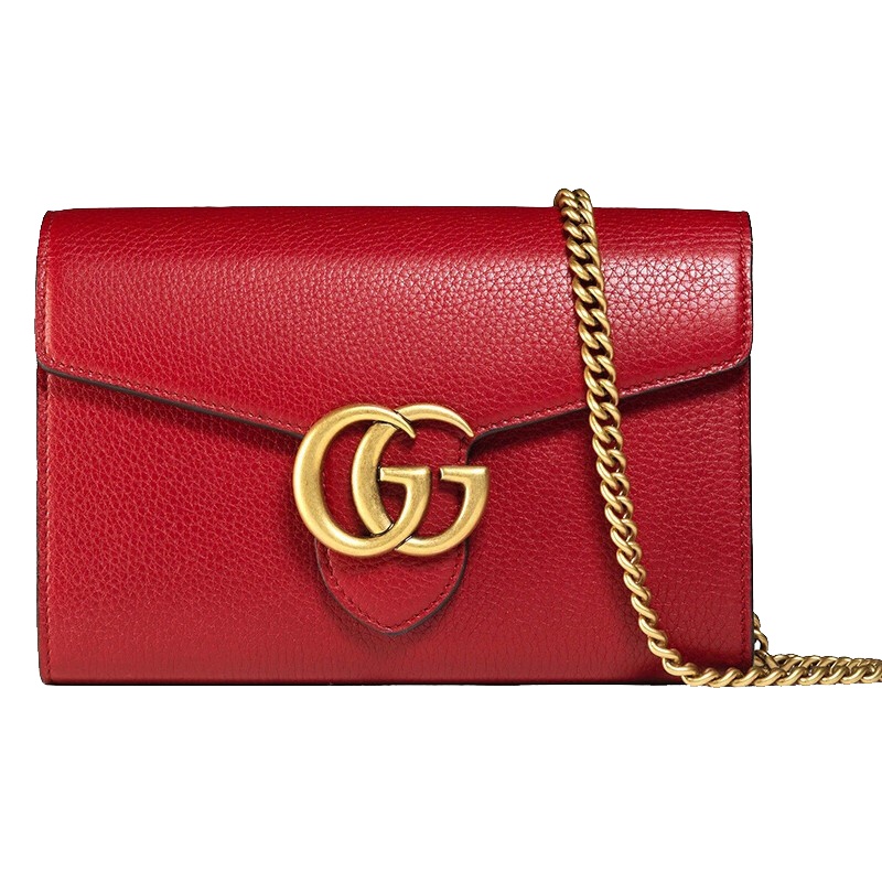 【海外直邮】GUCCI 古驰女士红色牛皮金色互扣式双G图案小号单肩包斜挎包401232 A7M0T 6339