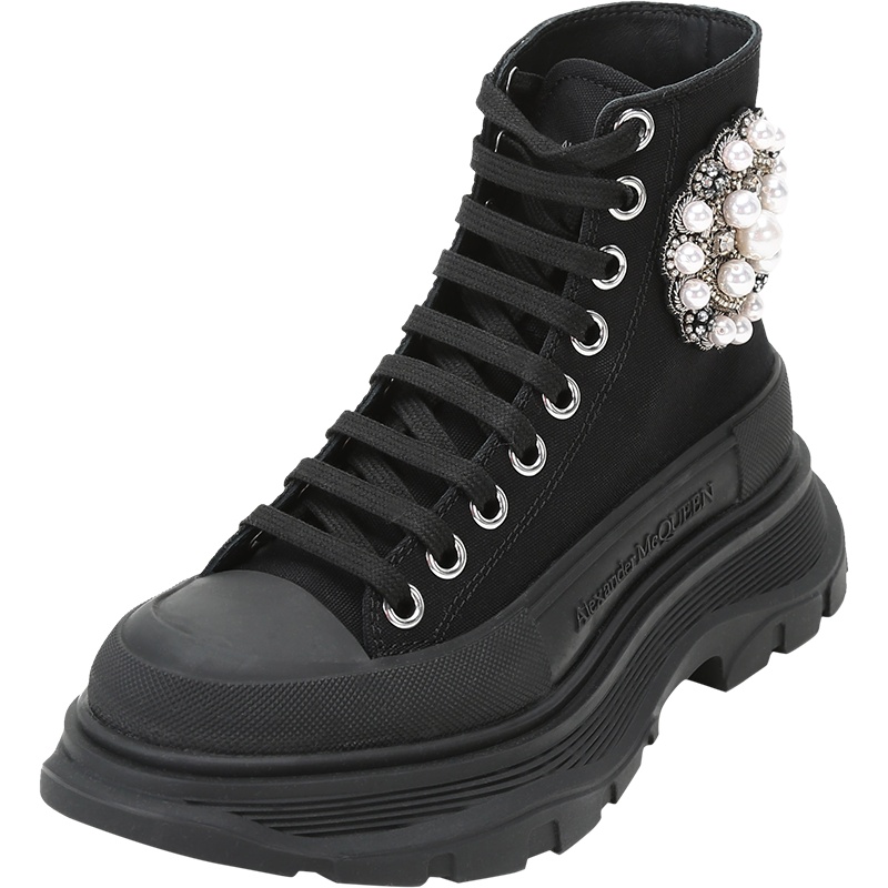 ALEXANDER MCQUEEN 亚历山大·麦昆 女士 织物系带厚底靴子短靴652280 W4L3K