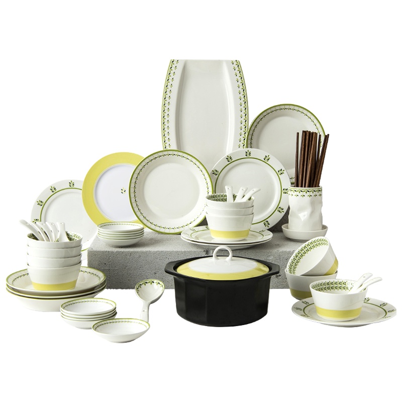 亿嘉IJARL 韩式创意家用陶瓷碗盘碟子56头餐具套装结婚乔迁送礼 格林