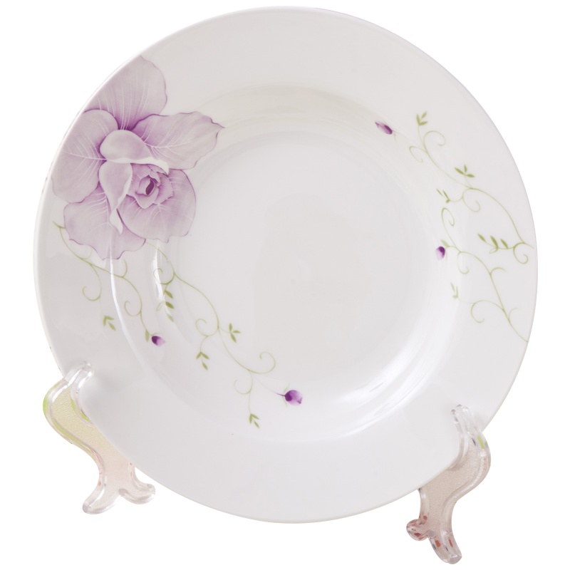 SKYTOP斯凯绨 陶瓷骨瓷餐具 香水百合8英寸汤盘(4个装)