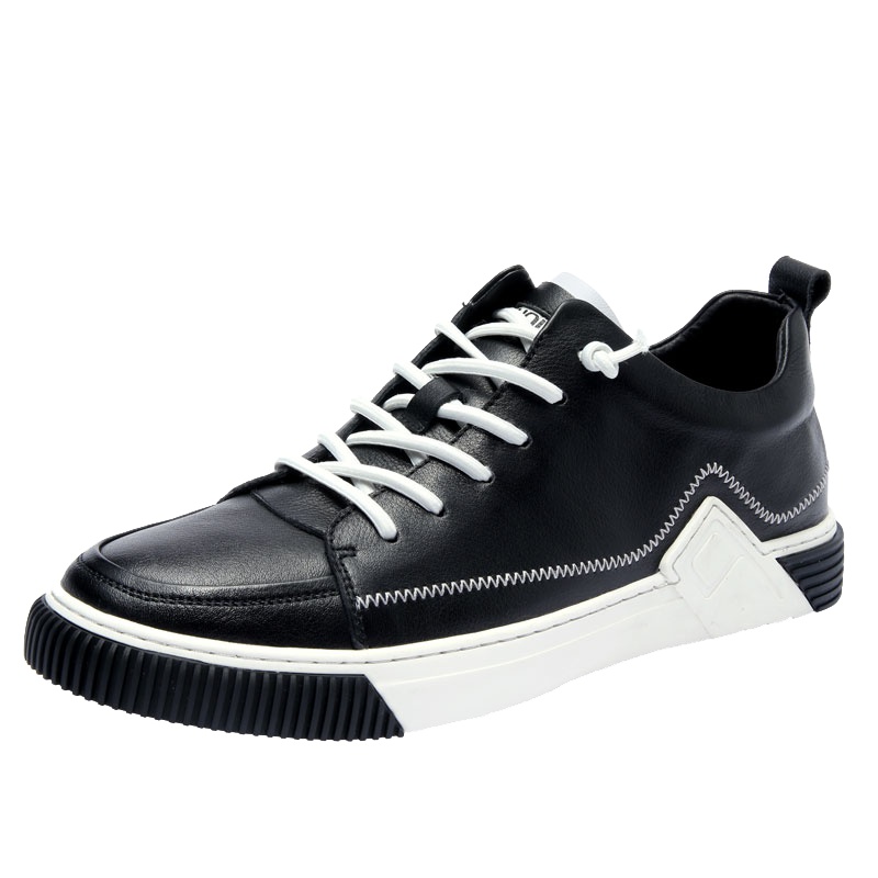 兽霸男鞋2019秋季新品真皮软面板鞋橡胶软底黑白拼接潮流运动板鞋