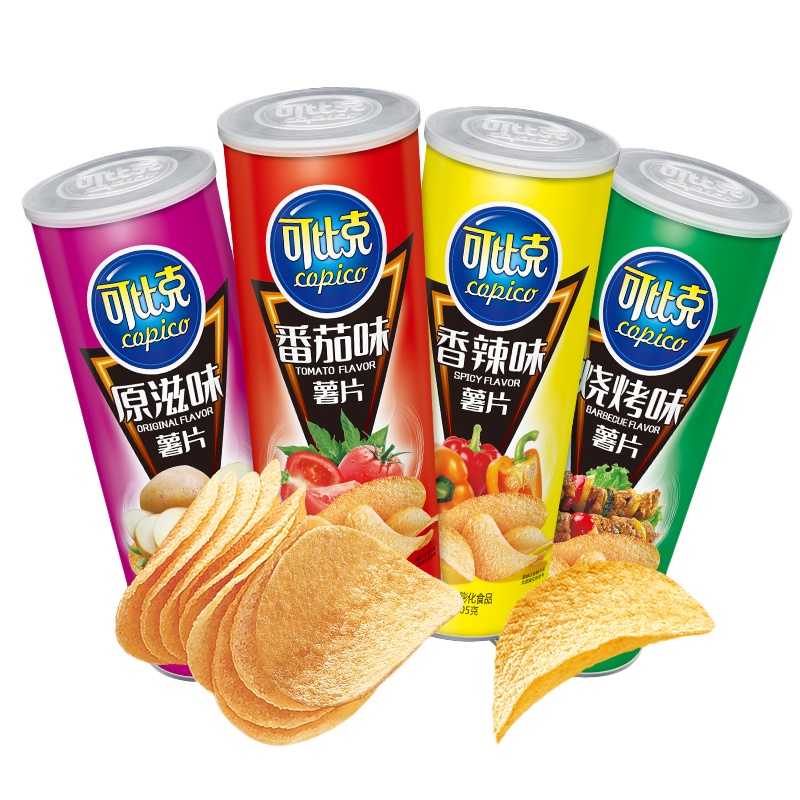 可比克薯片105g*3罐 原味番茄烧烤香辣味休闲膨化小食零食品批发
