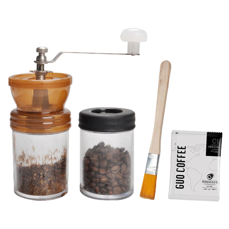 可水洗磨豆机古达亚克力不锈钢玻璃磨豆机 陶瓷芯 家用手摇咖啡磨豆机 棕色陶瓷芯[刷+咖啡豆+罐]