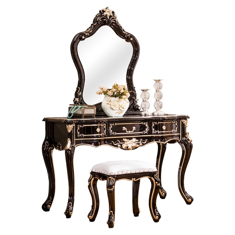 米括(MIKUO)欧式梳装台新古典化妆桌镜全实木香槟色大小户型主卧室奢华 1.2米妆台