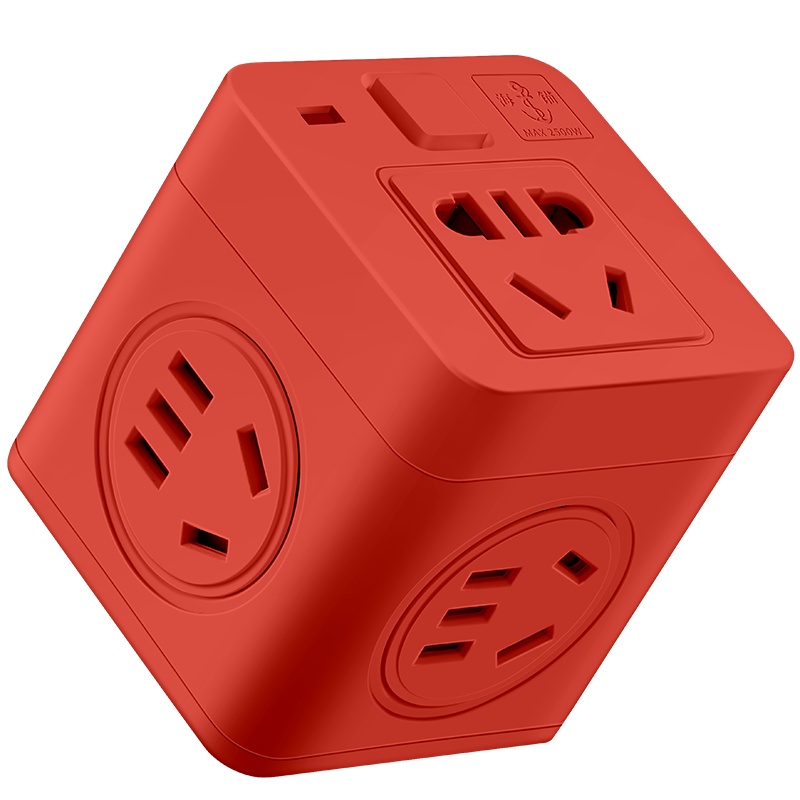 海锚魔方转换插座转换器插头插板面板多孔家用不带线206红色