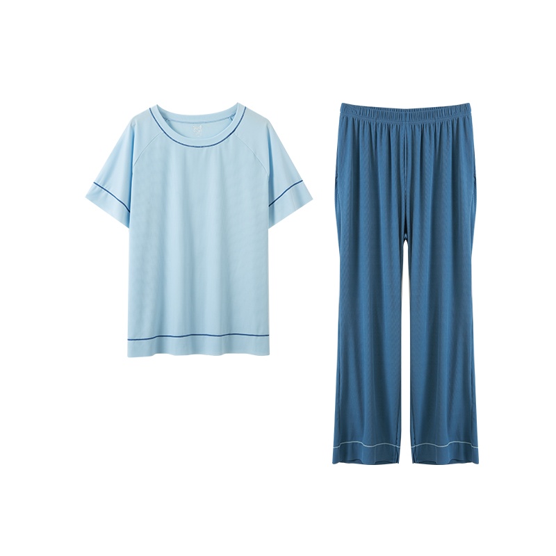 猫人短袖长裤雪糕服套装女士T恤冰丝舒适无痕家居服圆领透气夏季