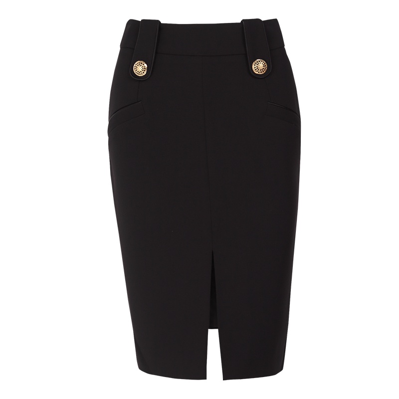 晚白2019夏季新品时尚通勤休闲百搭纯色高腰修身包臀及膝半身裙女