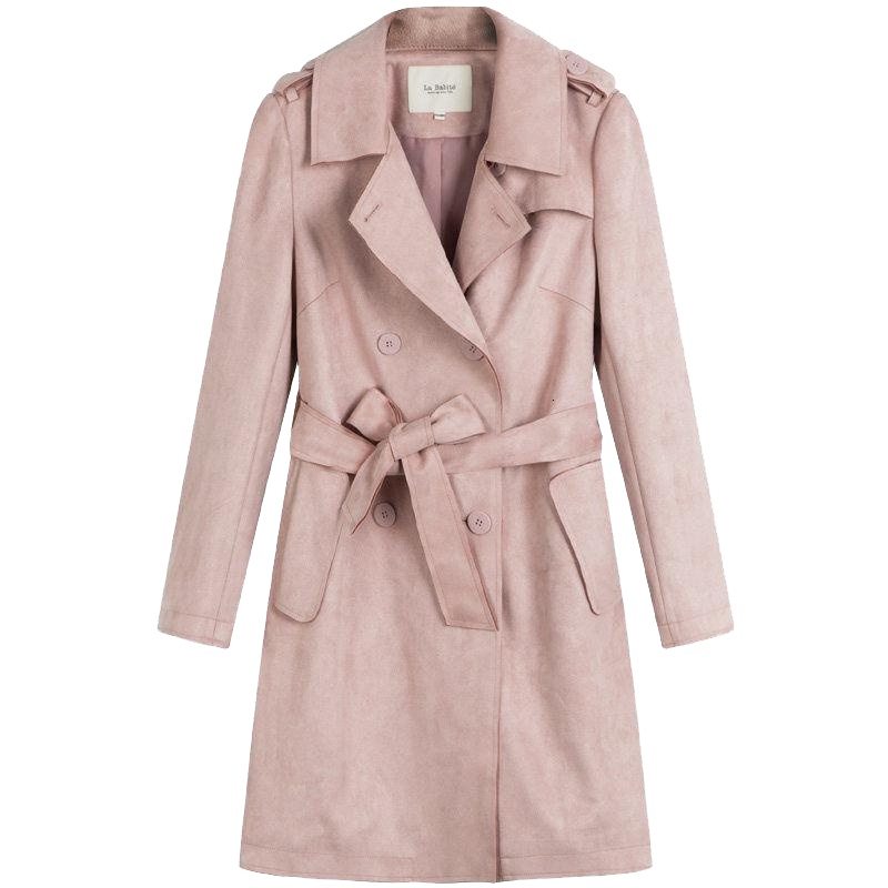 拉夏贝尔 拉贝缇麂皮绒风衣冬季新款韩版宽松修身中长款外套气质60006200