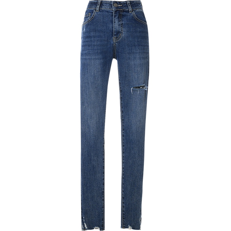 OUNIXUE欧昵雪 | 时尚气质高腰小脚裤修身百搭九分裤显瘦破洞牛仔裤女