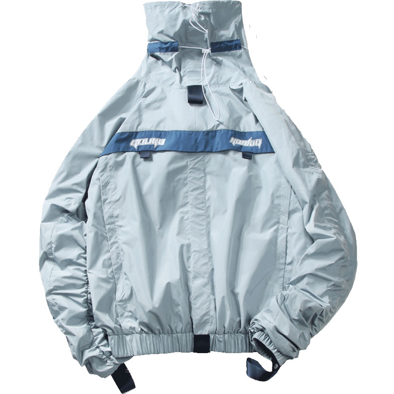 Guuka潮牌雾霾蓝连帽风衣男薄款 学生嘻哈套头运动防风衣外套宽松