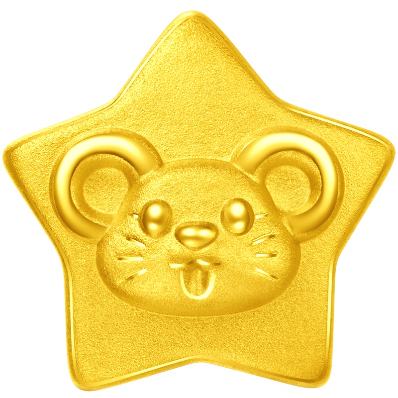 新款 周大福金吊坠十二生肖鼠金鼠星星鼠转运珠足金金吊坠定价