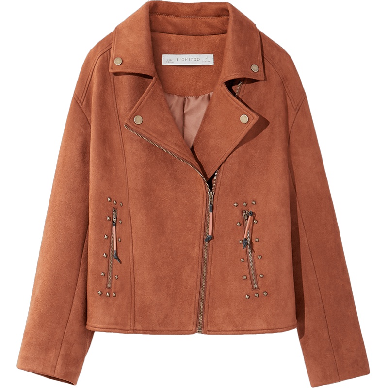 2019爱居兔秋季女装大翻领铆钉装饰茄克