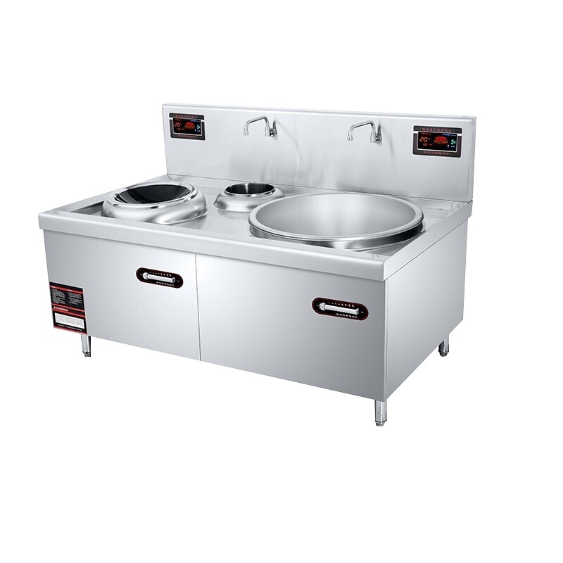 德玛仕商用电磁炉大锅灶电磁灶一体汤炉大功率电炒炉牛羊肉食堂饭店酒店厨房设备定制双头大小炒(MC-DXC1520-01)