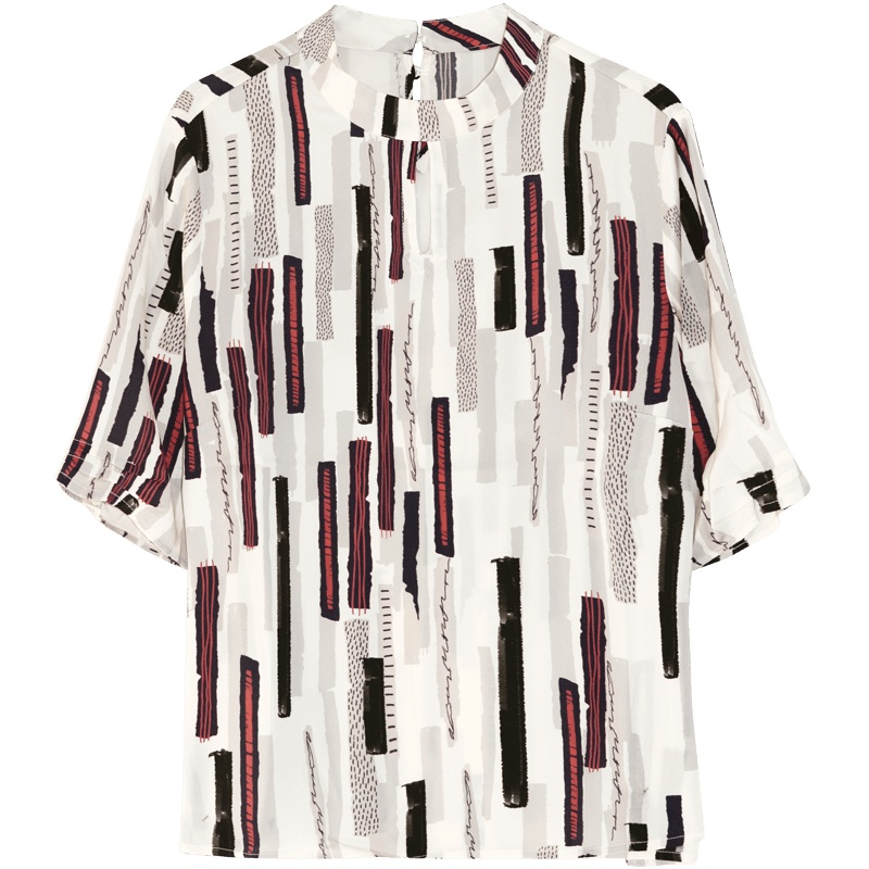 金菊夏季撞色条纹时尚修身真丝T恤女2020春夏新款桑蚕丝上衣