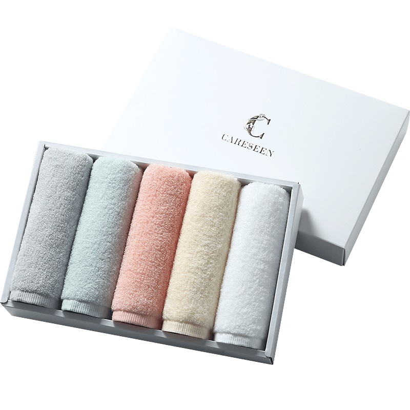 康尔馨全棉A类儿童女士洗脸毛巾纯棉柔软小方巾吸水摩苏尔礼盒套装5条装