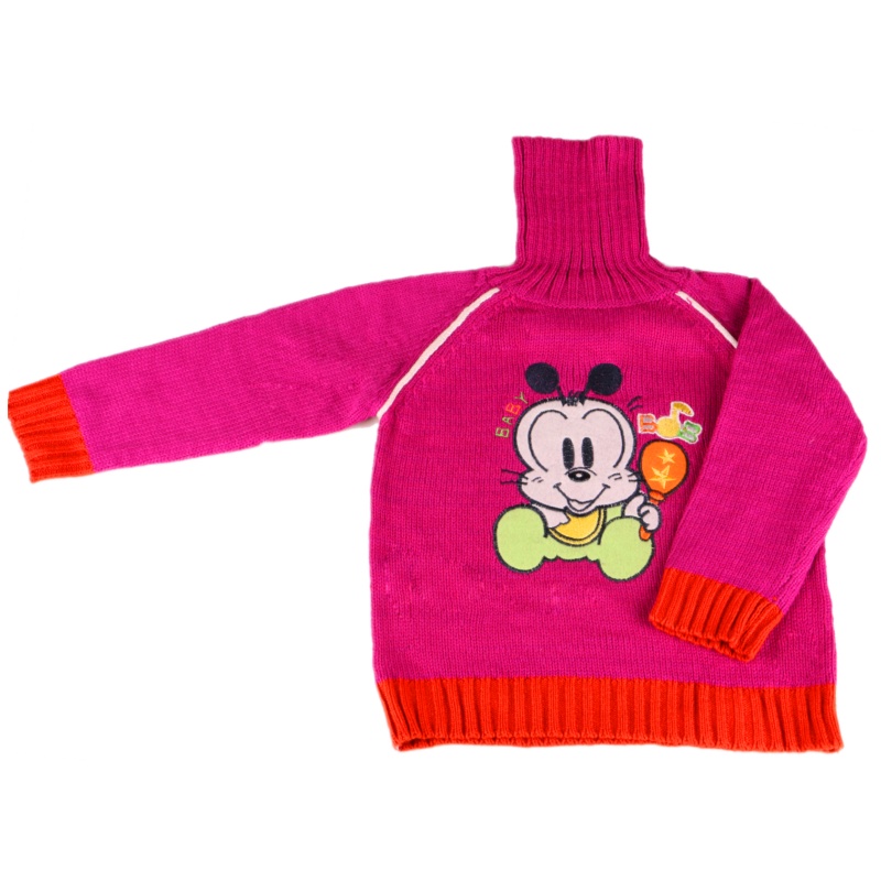 AITYAKU日本婴童服装中小童卡通章仔绣花上衣幼儿宝宝加固包条线衣罗纹领袖口撞色毛衣22my男女童针织羊毛衫潮款