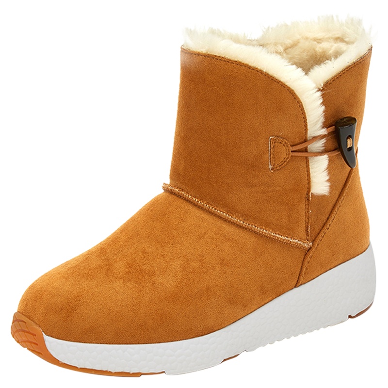 达芙妮冬新款爆米花底一粒扣舒适保暖女雪地靴