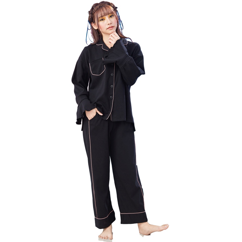 茜靓春秋季睡衣女长袖纯棉韩版翻领可爱可外穿清新家居服套装