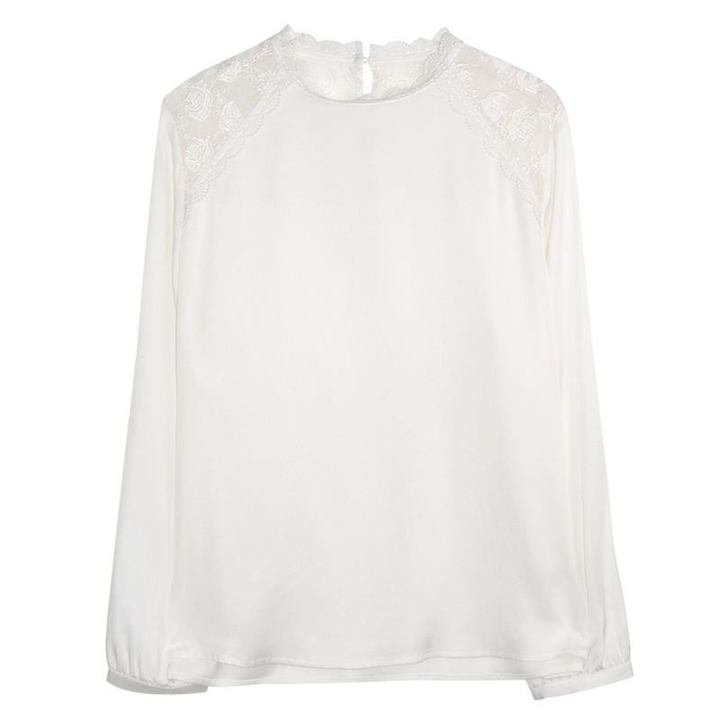 金菊2020春季纯色T恤女时尚真丝长袖镂空上衣套头打底衫女